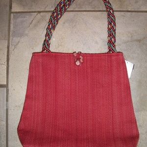 Red Woven Purse Hand Bag with Cotton Calico Lining